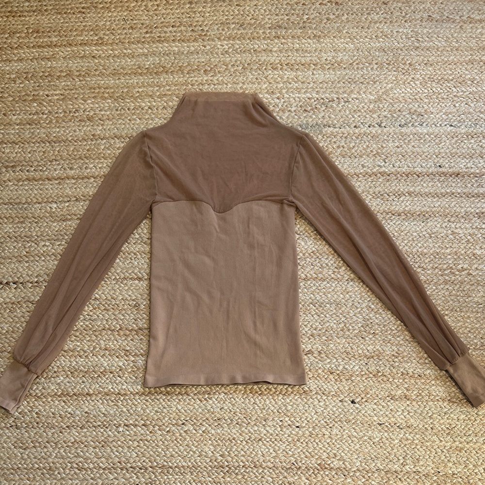 Free People Sheer Sleeve Camel Top